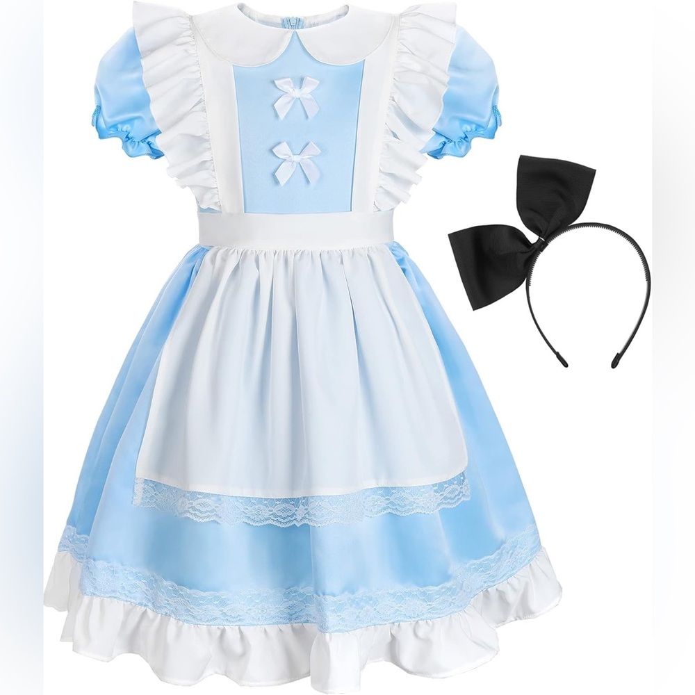ReliBeauty Princess Deluxe Halloween Dress with Apron Bow 8-10